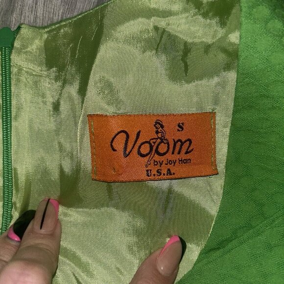 Voom by Joy Han Vintage Green Short Sleeve Dress With Bow Detail Size Small - Picture 8 of 11